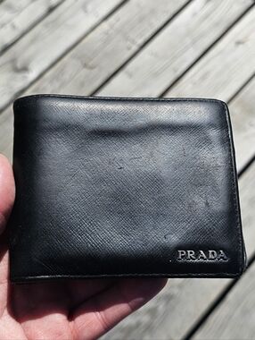 Prada Men's Saffiano Leather Bifold Wallet - NAVY & BLACK - MSRP $795